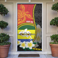 Personalised PNG Morobe Provins Door Cover Papua New Guinea Plumeria Melanesian Pattern LT14 Red - Polynesian Pride