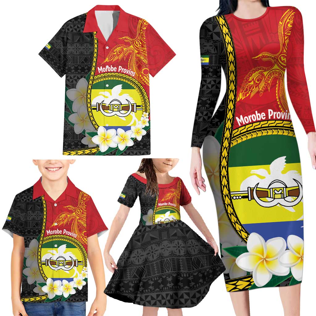 Personalised PNG Morobe Provins Family Matching Long Sleeve Bodycon Dress and Hawaiian Shirt Papua New Guinea Plumeria Melanesian Pattern LT14 - Polynesian Pride