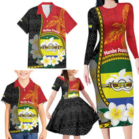 Personalised PNG Morobe Provins Family Matching Long Sleeve Bodycon Dress and Hawaiian Shirt Papua New Guinea Plumeria Melanesian Pattern LT14 - Polynesian Pride