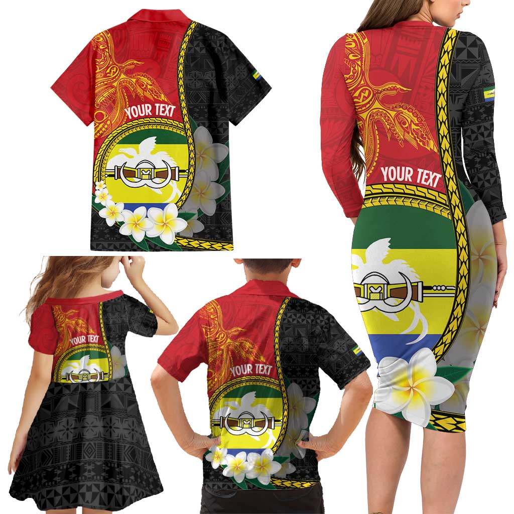 Personalised PNG Morobe Provins Family Matching Long Sleeve Bodycon Dress and Hawaiian Shirt Papua New Guinea Plumeria Melanesian Pattern LT14 - Polynesian Pride