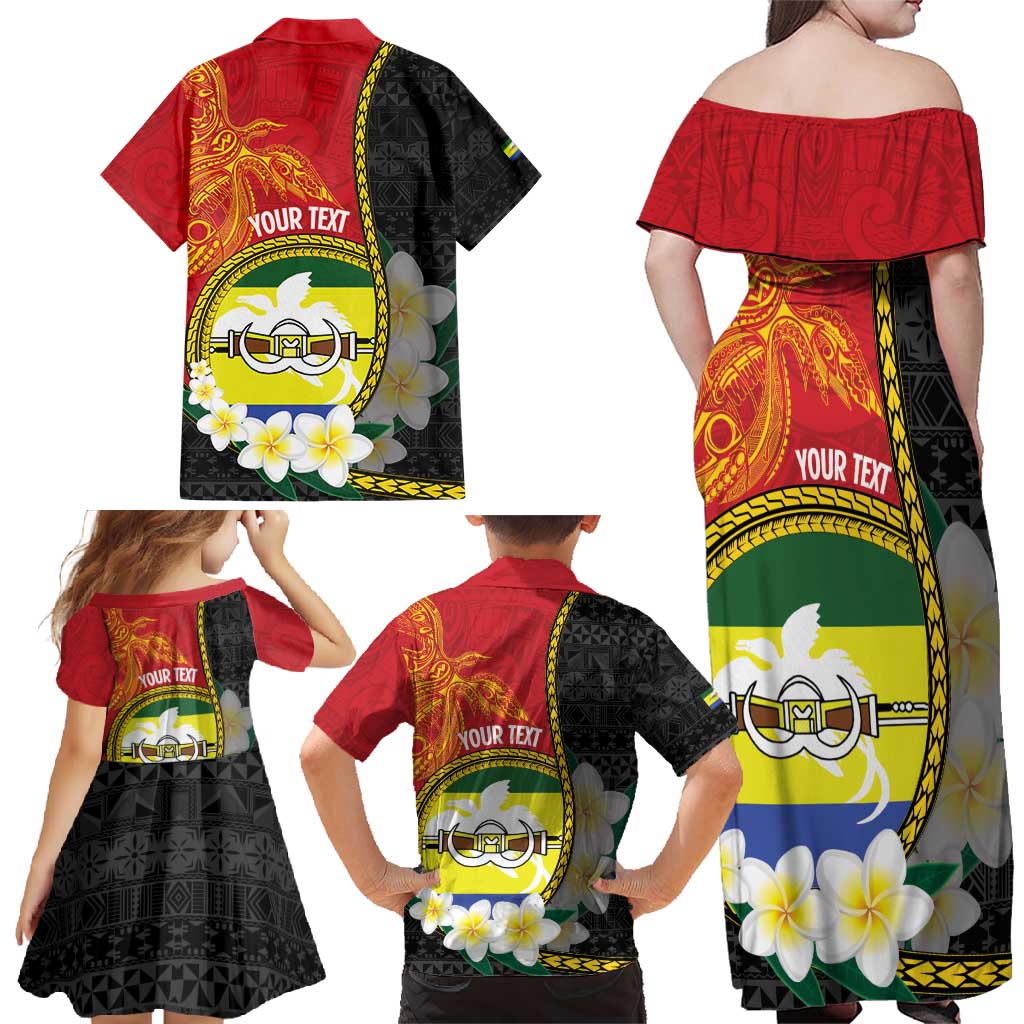 Personalised PNG Morobe Provins Family Matching Off Shoulder Maxi Dress and Hawaiian Shirt Papua New Guinea Plumeria Melanesian Pattern LT14 - Polynesian Pride