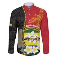 Personalised PNG Morobe Provins Family Matching Off Shoulder Short Dress and Hawaiian Shirt Papua New Guinea Plumeria Melanesian Pattern LT14 Dad's Shirt - Long Sleeve Red - Polynesian Pride
