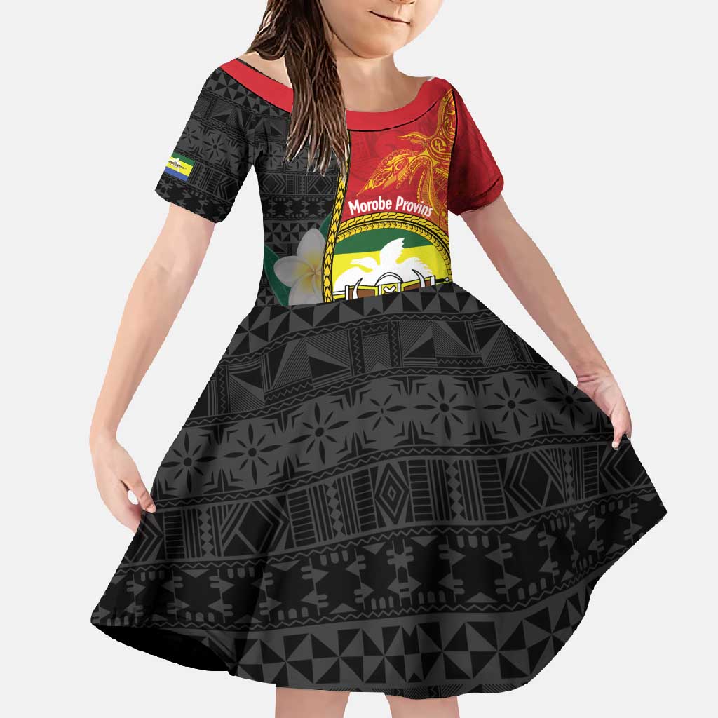 Personalised PNG Morobe Provins Family Matching Summer Maxi Dress and Hawaiian Shirt Papua New Guinea Plumeria Melanesian Pattern LT14 Daughter's Dress Red - Polynesian Pride