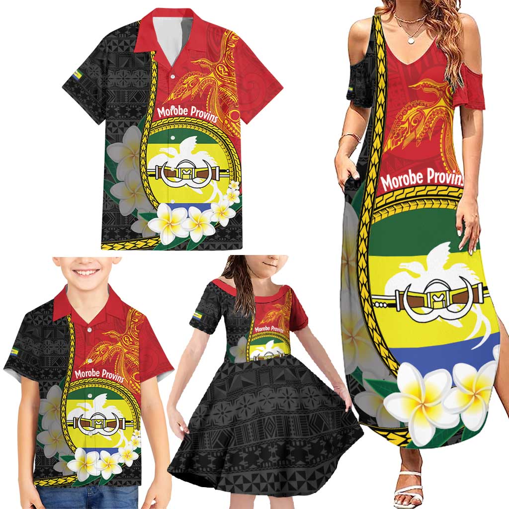 Personalised PNG Morobe Provins Family Matching Summer Maxi Dress and Hawaiian Shirt Papua New Guinea Plumeria Melanesian Pattern LT14 - Polynesian Pride