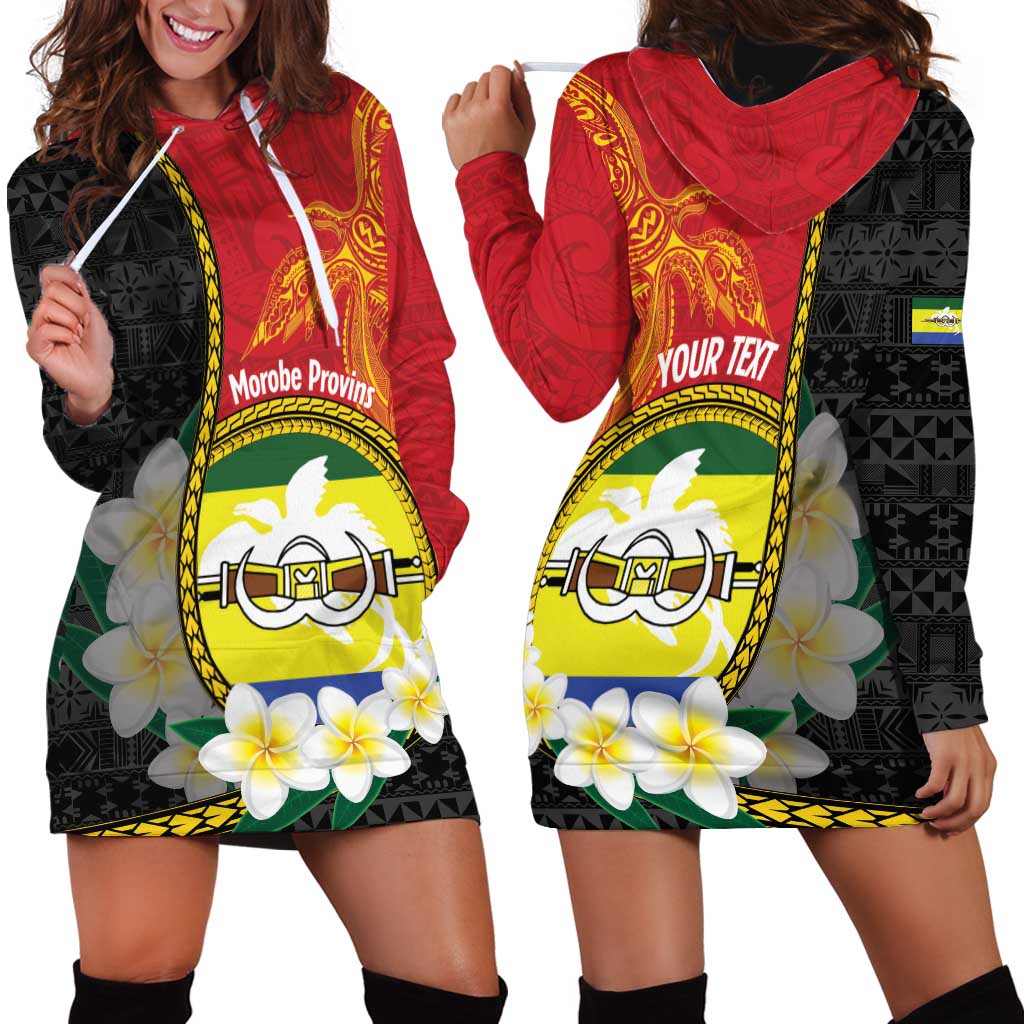 Personalised PNG Morobe Provins Hoodie Dress Papua New Guinea Plumeria Melanesian Pattern LT14 - Polynesian Pride