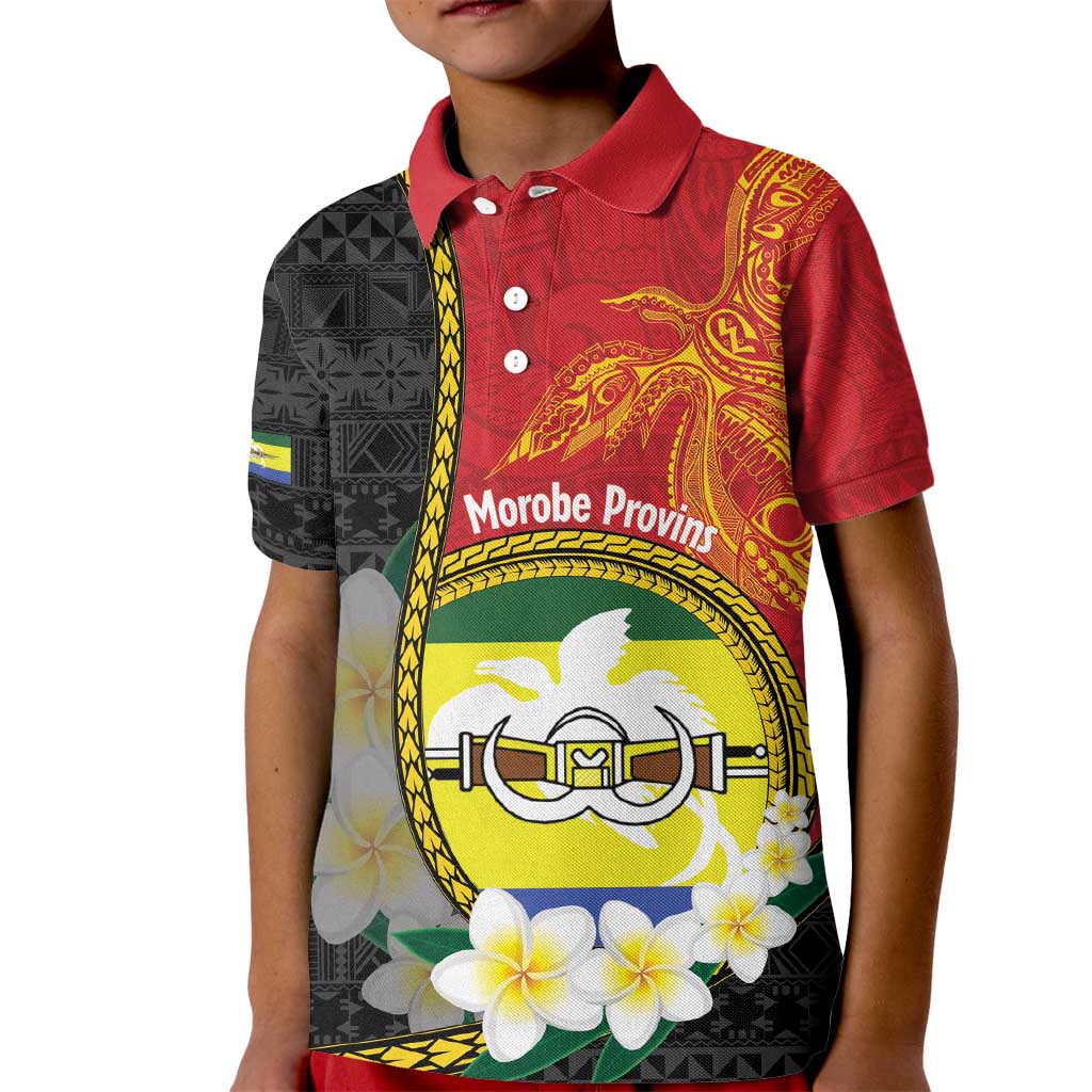 Personalised PNG Morobe Provins Kid Polo Shirt Papua New Guinea Plumeria Melanesian Pattern LT14 Kid Red - Polynesian Pride