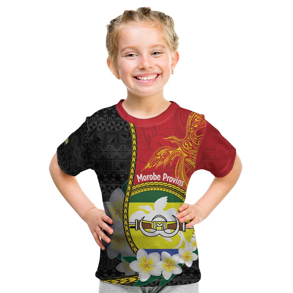 Personalised PNG Morobe Provins Kid T Shirt Papua New Guinea Plumeria Melanesian Pattern LT14 Red - Polynesian Pride