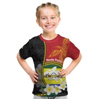 Personalised PNG Morobe Provins Kid T Shirt Papua New Guinea Plumeria Melanesian Pattern LT14 Red - Polynesian Pride