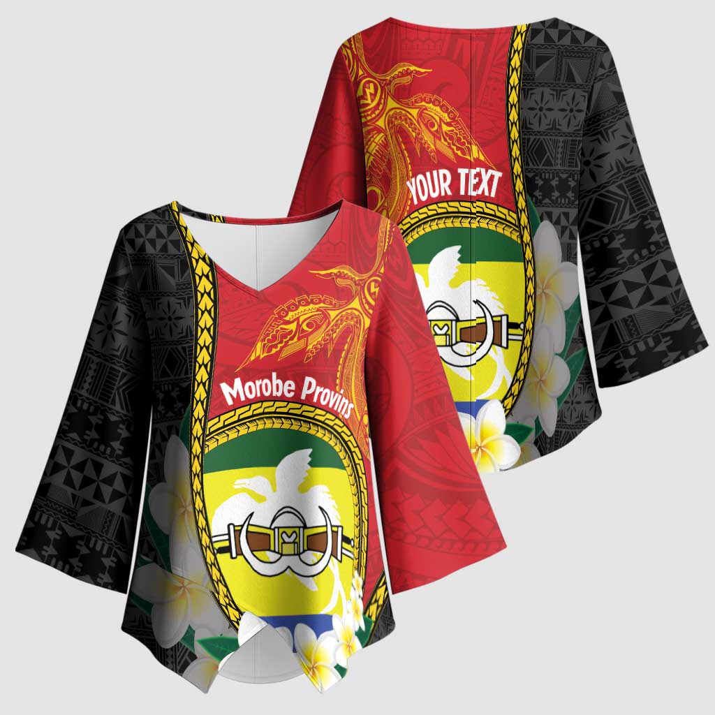 Personalised PNG Morobe Provins Kimono Sleeve Blouse Papua New Guinea Plumeria Melanesian Pattern LT14 - Polynesian Pride