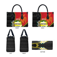 Personalised PNG Morobe Provins Leather Bag Papua New Guinea Plumeria Melanesian Pattern - Polynesian Pride