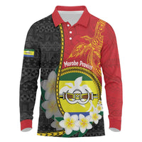 Personalised PNG Morobe Provins Long Sleeve Polo Shirt Papua New Guinea Plumeria Melanesian Pattern LT14 Red - Polynesian Pride