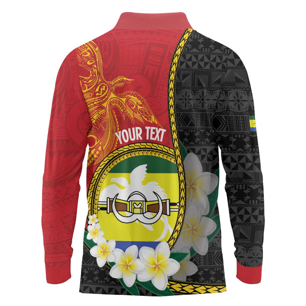 Personalised PNG Morobe Provins Long Sleeve Polo Shirt Papua New Guinea Plumeria Melanesian Pattern LT14 - Polynesian Pride