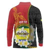 Personalised PNG Morobe Provins Long Sleeve Polo Shirt Papua New Guinea Plumeria Melanesian Pattern LT14 - Polynesian Pride