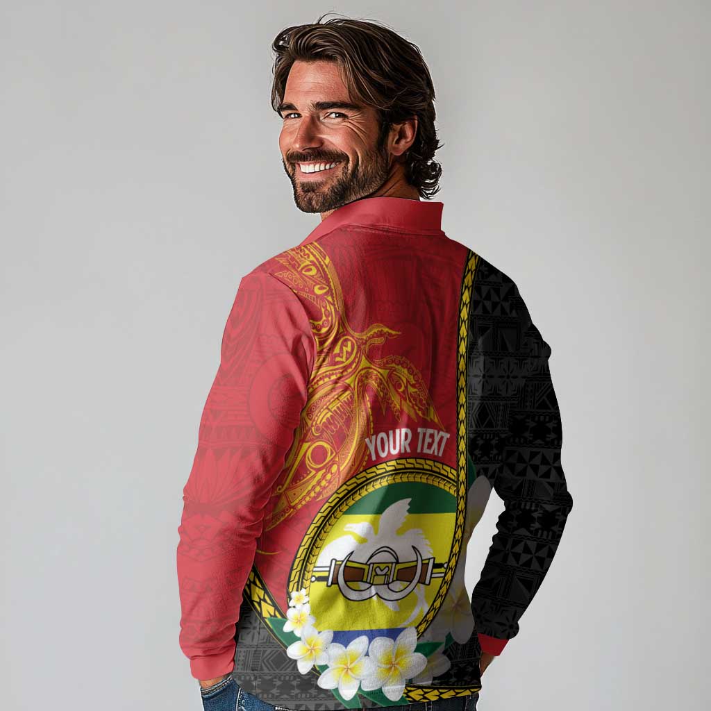 Personalised PNG Morobe Provins Long Sleeve Polo Shirt Papua New Guinea Plumeria Melanesian Pattern LT14 - Polynesian Pride