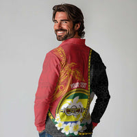 Personalised PNG Morobe Provins Long Sleeve Polo Shirt Papua New Guinea Plumeria Melanesian Pattern LT14 - Polynesian Pride