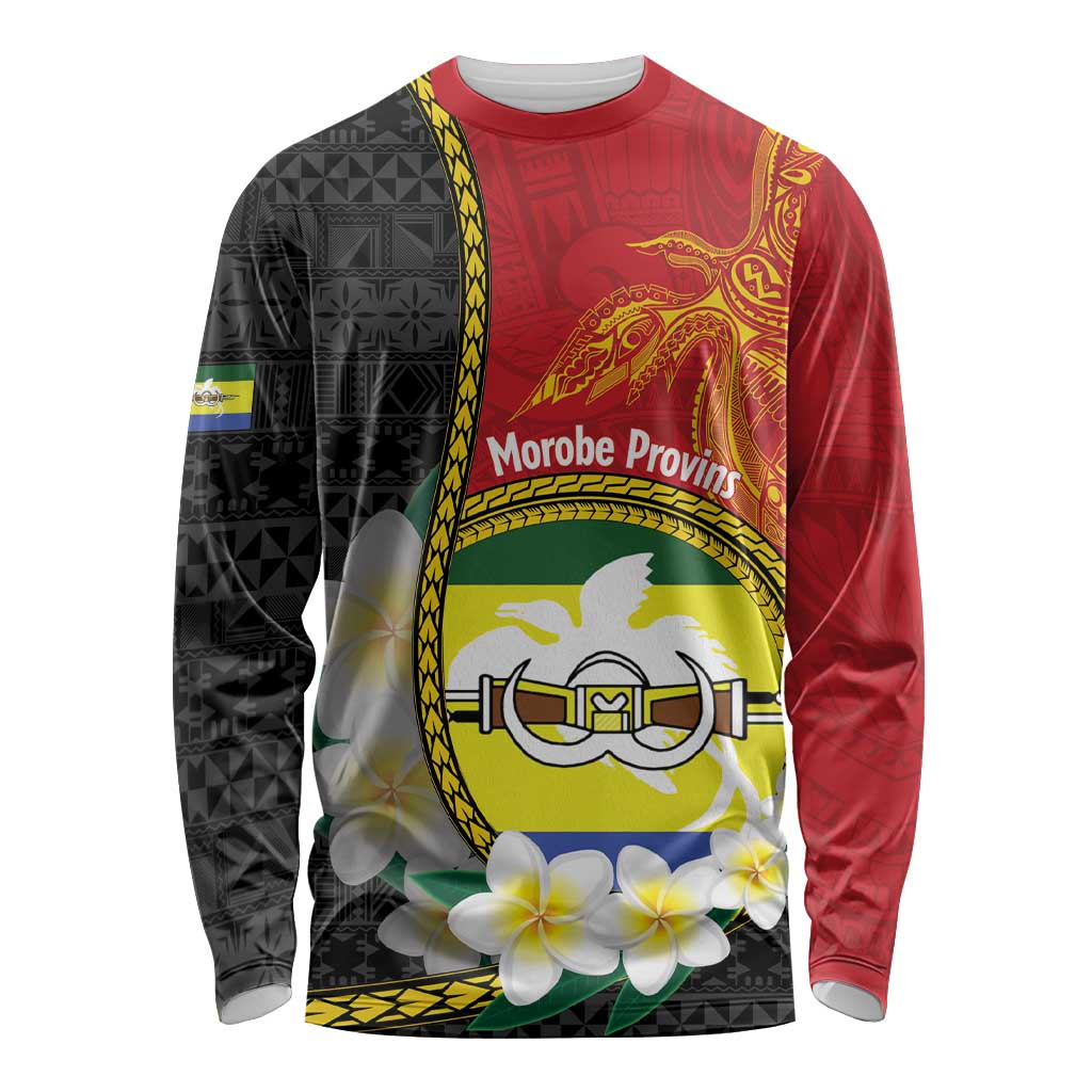Personalised PNG Morobe Provins Long Sleeve Shirt Papua New Guinea Plumeria Melanesian Pattern LT14 Unisex Red - Polynesian Pride