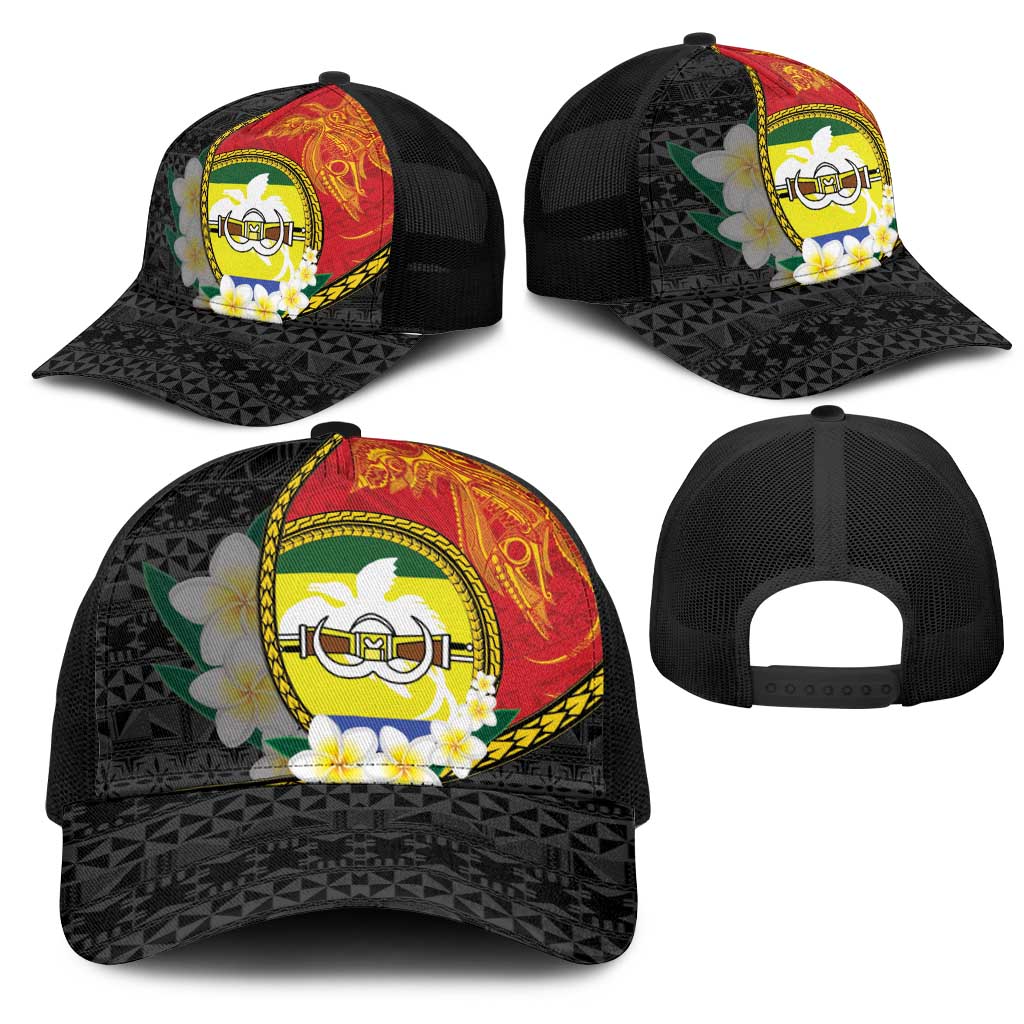 PNG Morobe Provins Mesh Trucker Cap Papua New Guinea Plumeria Melanesian Pattern - Polynesian Pride