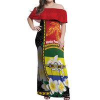 Personalised PNG Morobe Provins Off Shoulder Maxi Dress Papua New Guinea Plumeria Melanesian Pattern LT14 Women Red - Polynesian Pride