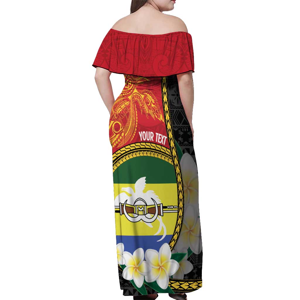 Personalised PNG Morobe Provins Off Shoulder Maxi Dress Papua New Guinea Plumeria Melanesian Pattern LT14 - Polynesian Pride