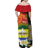 Personalised PNG Morobe Provins Off Shoulder Maxi Dress Papua New Guinea Plumeria Melanesian Pattern LT14 - Polynesian Pride