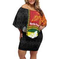 Personalised PNG Morobe Provins Off Shoulder Short Dress Papua New Guinea Plumeria Melanesian Pattern LT14 Women Red - Polynesian Pride