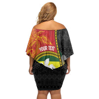 Personalised PNG Morobe Provins Off Shoulder Short Dress Papua New Guinea Plumeria Melanesian Pattern LT14 - Polynesian Pride