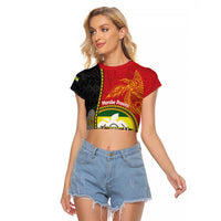 Personalised PNG Morobe Provins Raglan Cropped T Shirt Papua New Guinea Plumeria Melanesian Pattern LT14 Female Red - Polynesian Pride