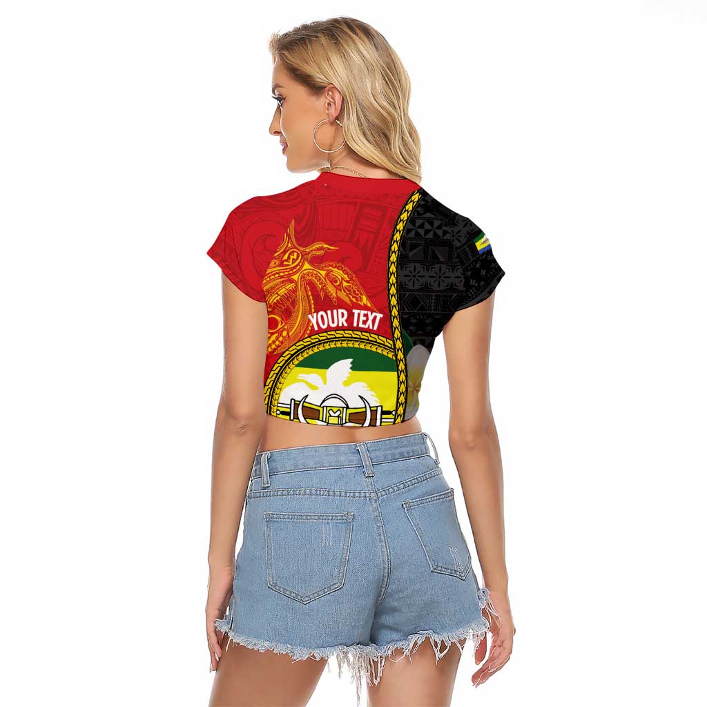 Personalised PNG Morobe Provins Raglan Cropped T Shirt Papua New Guinea Plumeria Melanesian Pattern LT14 - Polynesian Pride