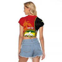 Personalised PNG Morobe Provins Raglan Cropped T Shirt Papua New Guinea Plumeria Melanesian Pattern LT14 - Polynesian Pride
