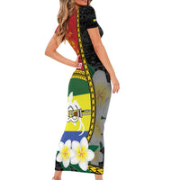 Personalised PNG Morobe Provins Short Sleeve Bodycon Dress Papua New Guinea Plumeria Melanesian Pattern LT14 - Polynesian Pride