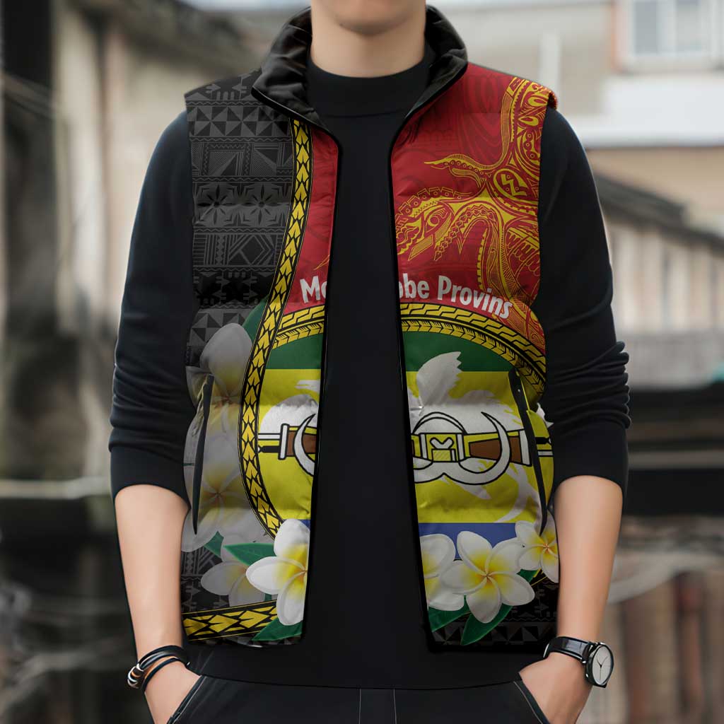 Personalised PNG Morobe Provins Sleeveless Puffer Jacket Papua New Guinea Plumeria Melanesian Pattern - Polynesian Pride