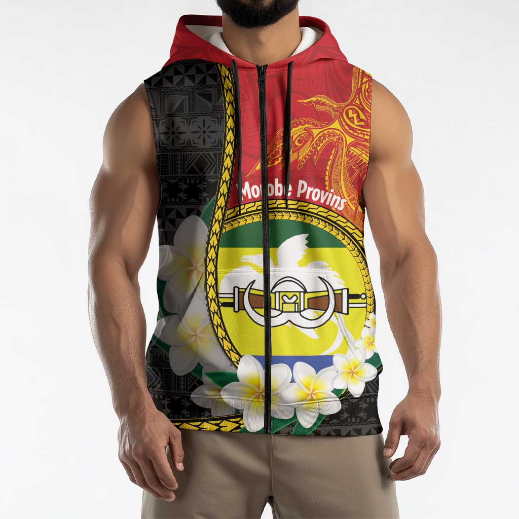 Personalised PNG Morobe Provins Sleeveless Zip Hoodie Papua New Guinea Plumeria Melanesian Pattern LT14 - Polynesian Pride