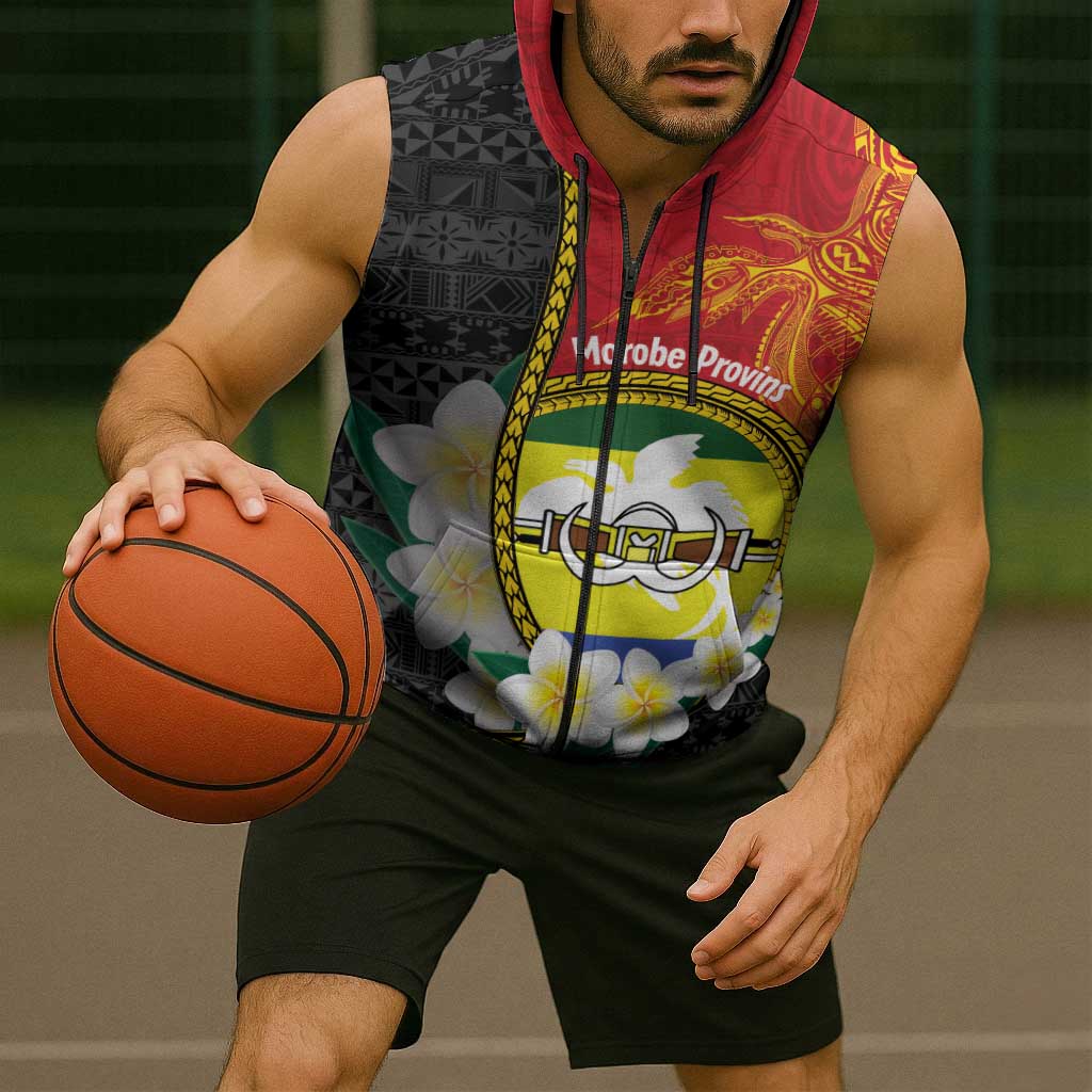 Personalised PNG Morobe Provins Sleeveless Zip Hoodie Papua New Guinea Plumeria Melanesian Pattern LT14 - Polynesian Pride