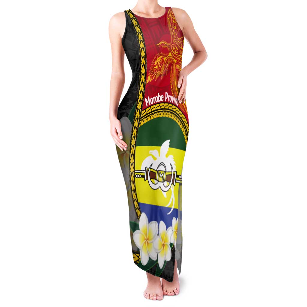 Personalised PNG Morobe Provins Tank Maxi Dress Papua New Guinea Plumeria Melanesian Pattern LT14 Women Red - Polynesian Pride