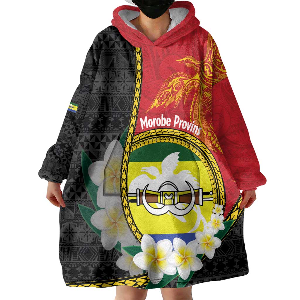 Personalised PNG Morobe Provins Wearable Blanket Hoodie Papua New Guinea Plumeria Melanesian Pattern LT14 - Polynesian Pride