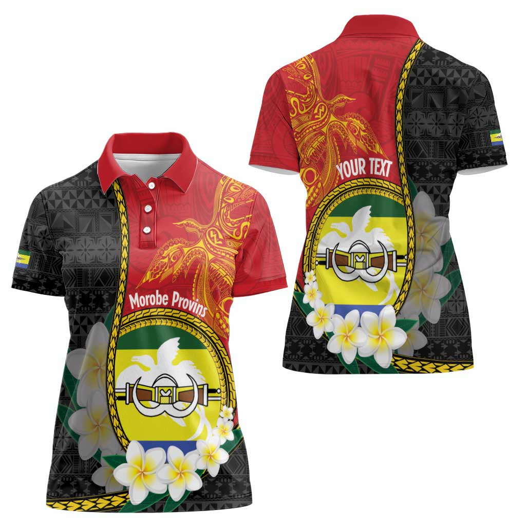 Personalised PNG Morobe Provins Women Polo Shirt Papua New Guinea Plumeria Melanesian Pattern - Polynesian Pride