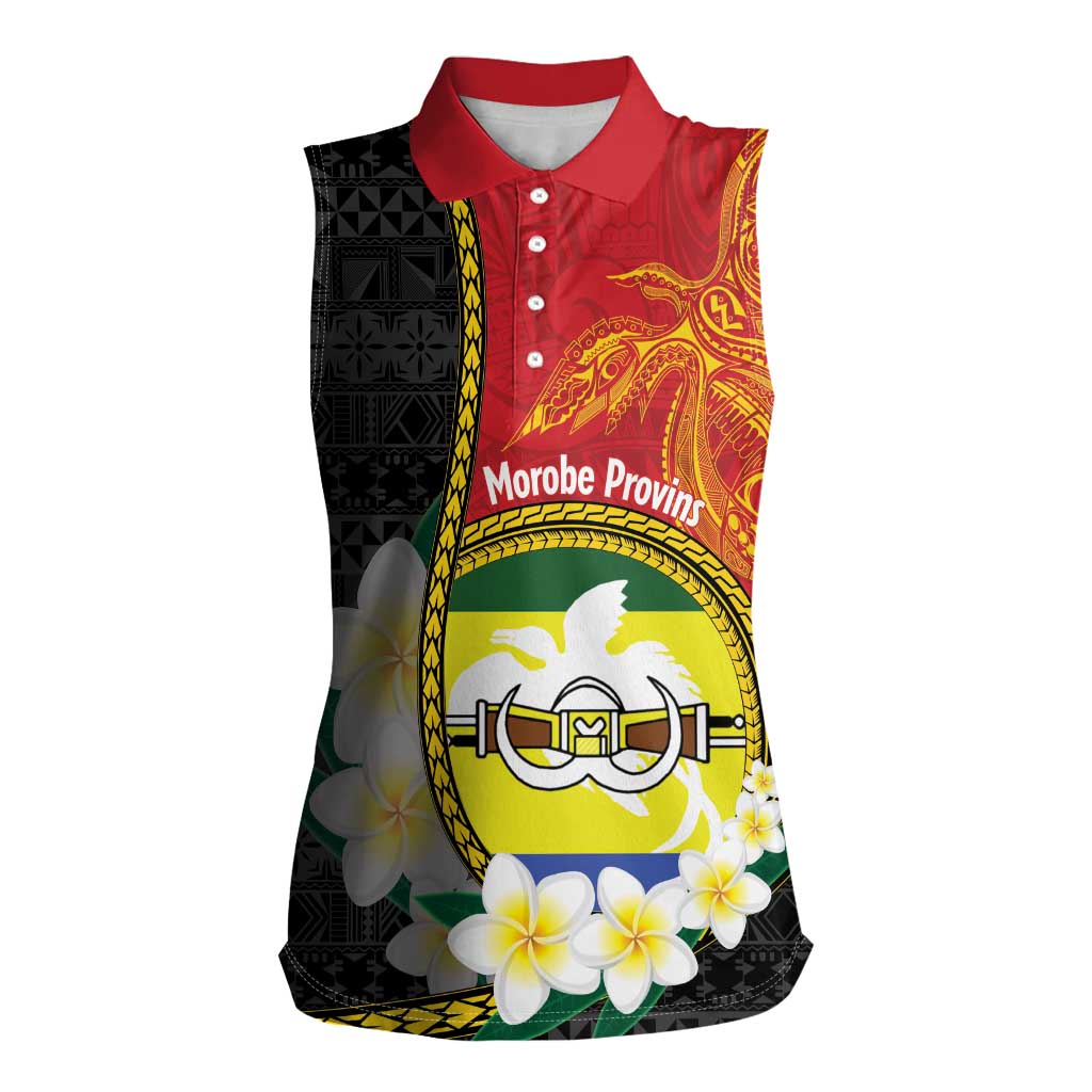 Personalised PNG Morobe Provins Women Sleeveless Polo Shirt Papua New Guinea Plumeria Melanesian Pattern LT14 Female Red - Polynesian Pride