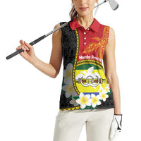 Personalised PNG Morobe Provins Women Sleeveless Polo Shirt Papua New Guinea Plumeria Melanesian Pattern LT14 - Polynesian Pride