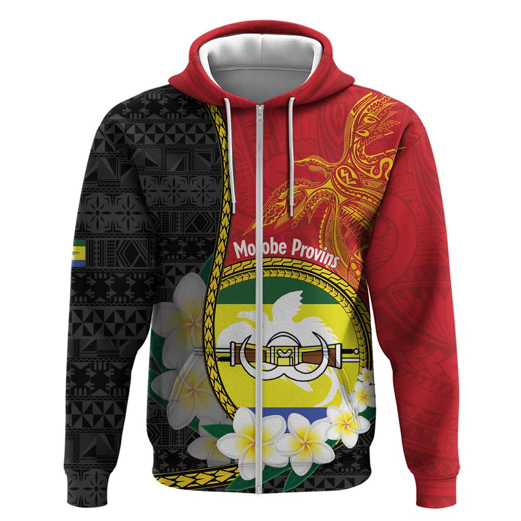 Personalised PNG Morobe Provins Zip Hoodie Papua New Guinea Plumeria Melanesian Pattern LT14 Zip Hoodie Red - Polynesian Pride