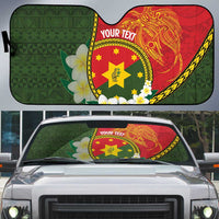 Personalised PNG Isten Hailans Provins Auto Sun Shade Papua New Guinea Plumeria Melanesian Pattern LT14 Green - Polynesian Pride