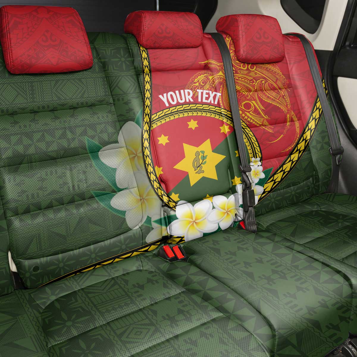 Personalised PNG Isten Hailans Provins Back Car Seat Cover Papua New Guinea Plumeria Melanesian Pattern LT14 - Polynesian Pride