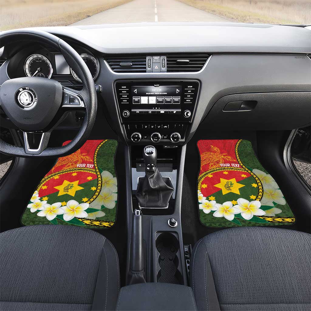 Personalised PNG Isten Hailans Provins Car Mats Papua New Guinea Plumeria Melanesian Pattern LT14 Set 2pcs - Front Green - Polynesian Pride