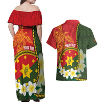 Personalised PNG Isten Hailans Provins Couples Matching Off Shoulder Maxi Dress and Hawaiian Shirt Papua New Guinea Plumeria Melanesian Pattern LT14 - Polynesian Pride