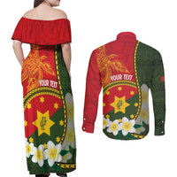 Personalised PNG Isten Hailans Provins Couples Matching Off Shoulder Maxi Dress and Long Sleeve Button Shirt Papua New Guinea Plumeria Melanesian Pattern LT14 - Polynesian Pride