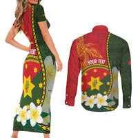 Personalised PNG Isten Hailans Provins Couples Matching Short Sleeve Bodycon Dress and Long Sleeve Button Shirt Papua New Guinea Plumeria Melanesian Pattern LT14 - Polynesian Pride