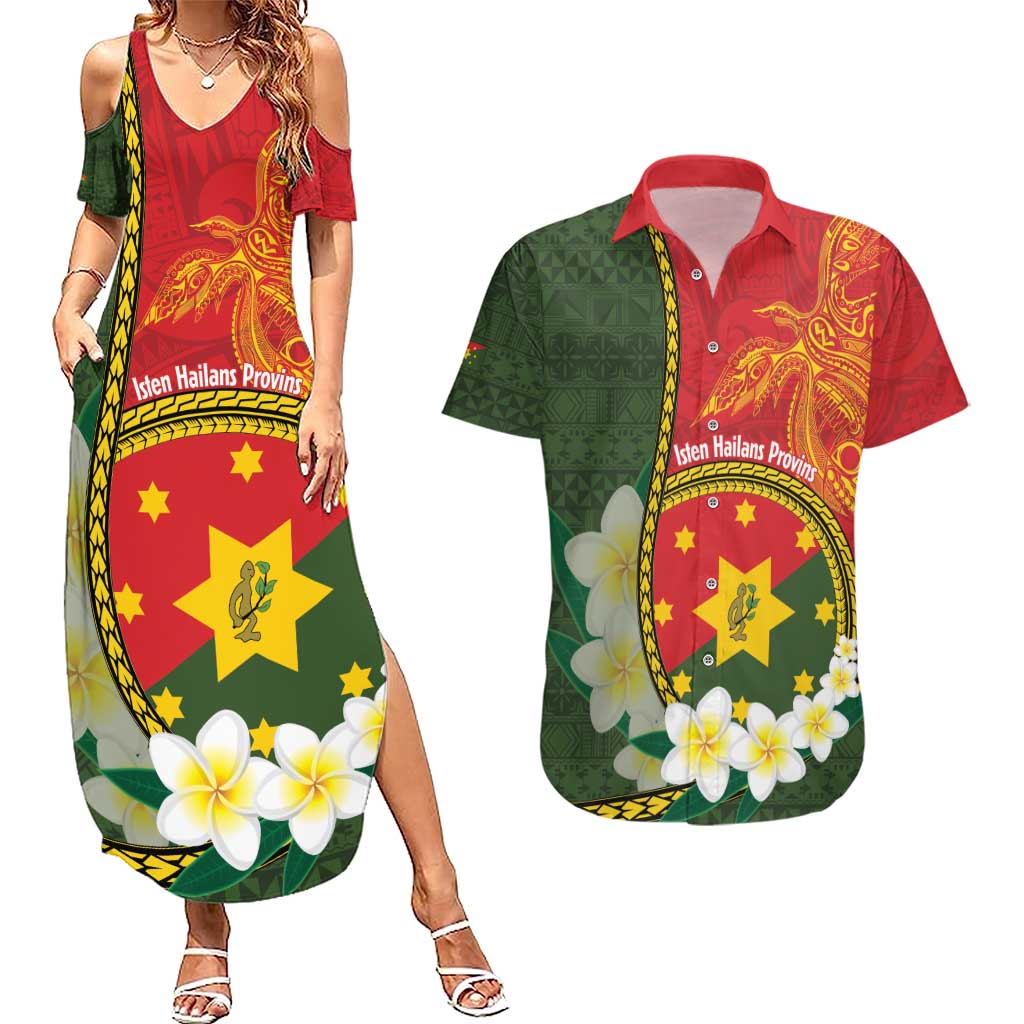 Personalised PNG Isten Hailans Provins Couples Matching Summer Maxi Dress and Hawaiian Shirt Papua New Guinea Plumeria Melanesian Pattern LT14 Green - Polynesian Pride