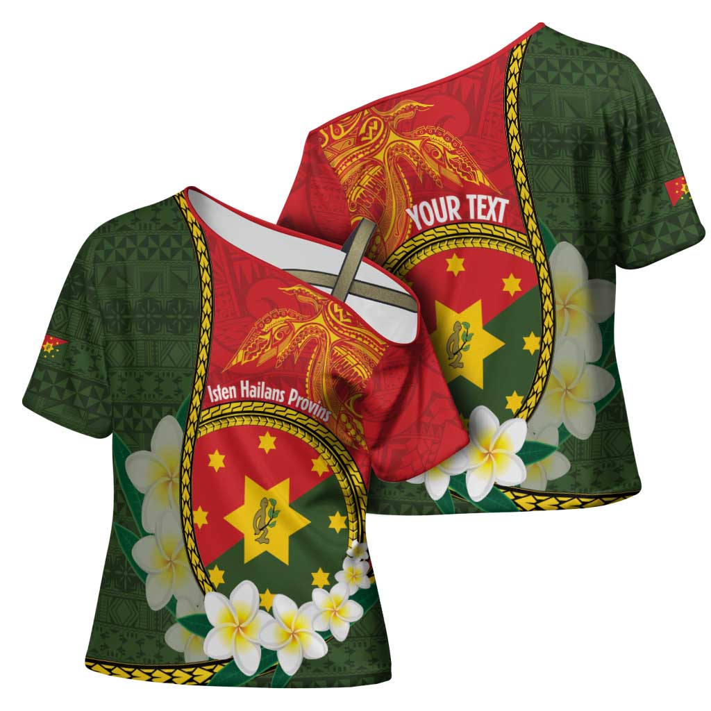 Personalised PNG Isten Hailans Provins Cross Shoulder Shirt Papua New Guinea Plumeria Melanesian Pattern LT14 - Polynesian Pride