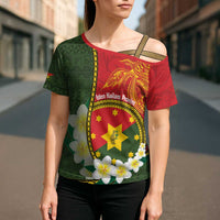 Personalised PNG Isten Hailans Provins Cross Shoulder Shirt Papua New Guinea Plumeria Melanesian Pattern LT14 - Polynesian Pride