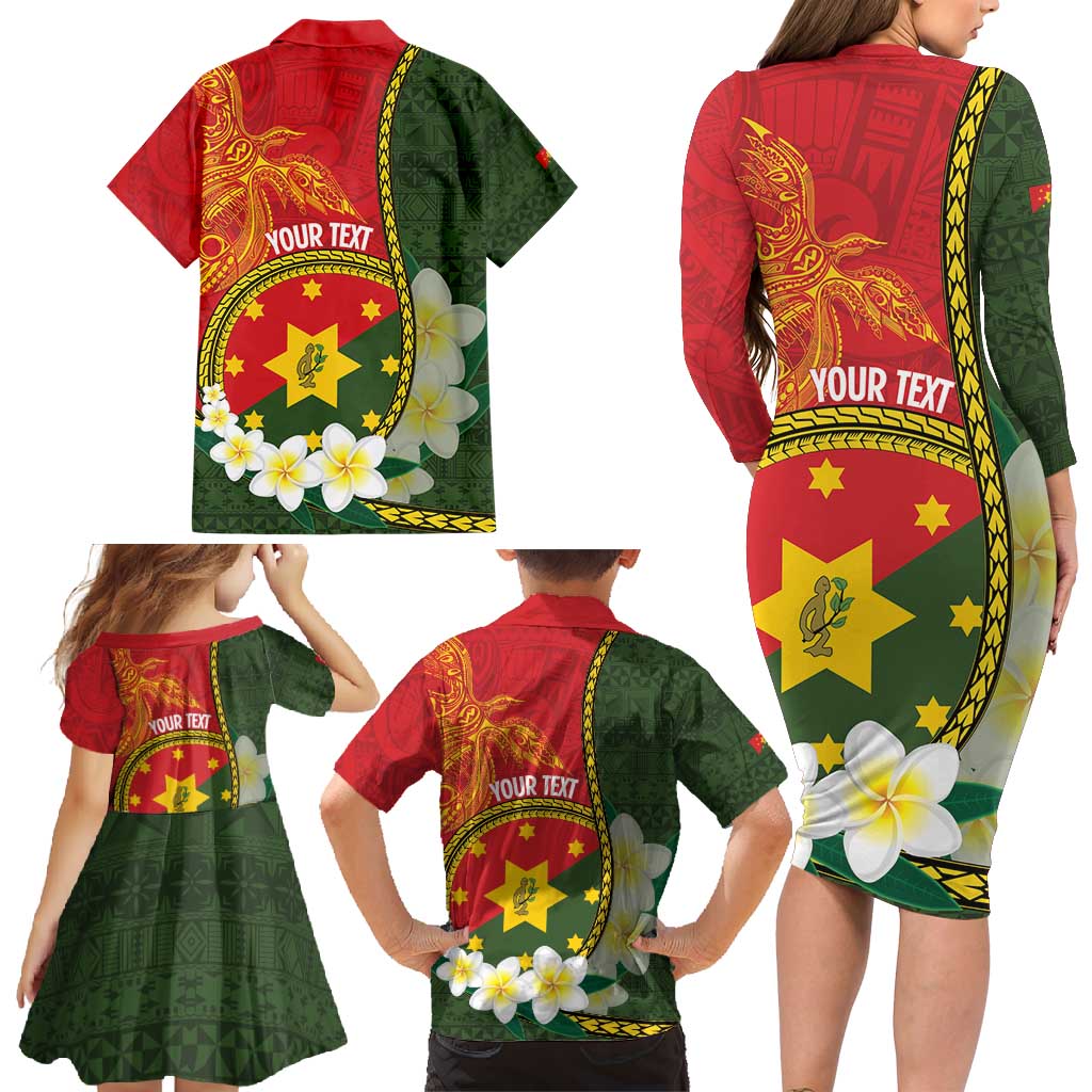 Personalised PNG Isten Hailans Provins Family Matching Long Sleeve Bodycon Dress and Hawaiian Shirt Papua New Guinea Plumeria Melanesian Pattern LT14 - Polynesian Pride