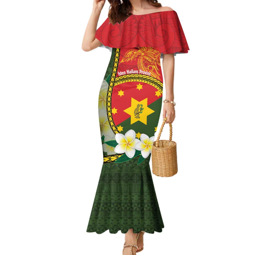 Personalised PNG Isten Hailans Provins Family Matching Mermaid Dress and Hawaiian Shirt Papua New Guinea Plumeria Melanesian Pattern LT14 Mom's Dress Green - Polynesian Pride